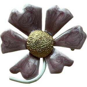 Vintage Purple & Gold Flower Brooch Pin With Textured Metal Center & Petal Desig